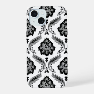 Rococo Damask Pattern Grey Black White iPhone 15 Case