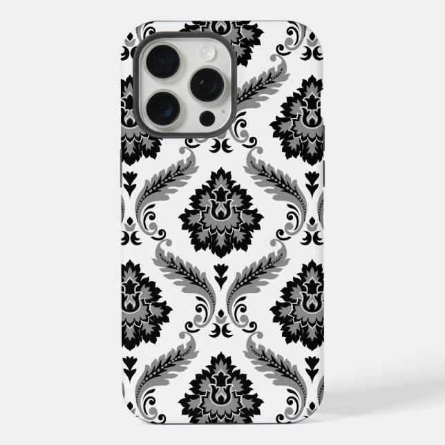 Rococo Damask Pattern Grey Black White iPhone Case (Back)