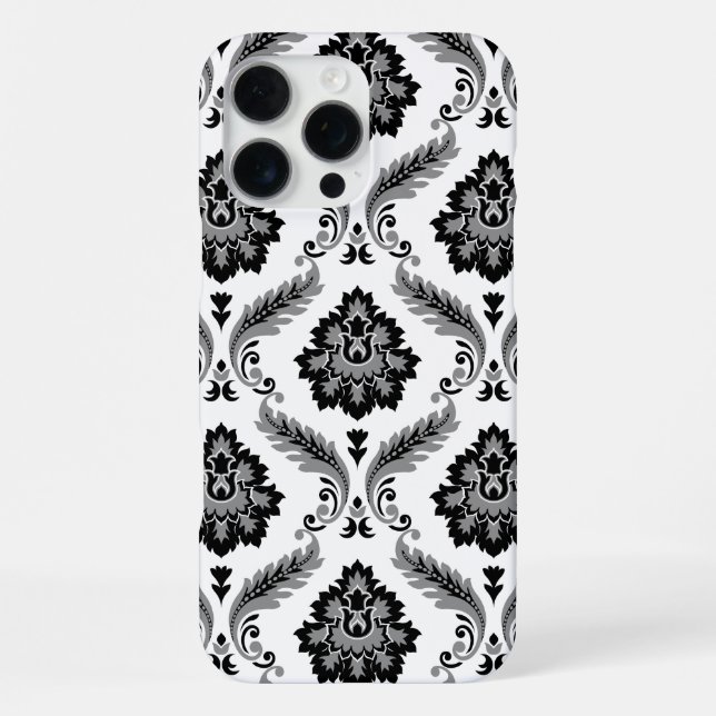 Rococo Damask Pattern Grey Black White iPhone Case (Back)