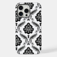 Rococo Damask Pattern Grey Black White