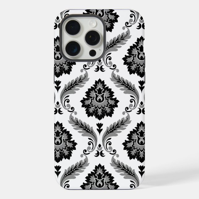 Rococo Damask Pattern Grey Black White iPhone Case (Back)