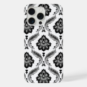 Rococo Damask Pattern Grey Black White iPhone 15 Pro Max Case