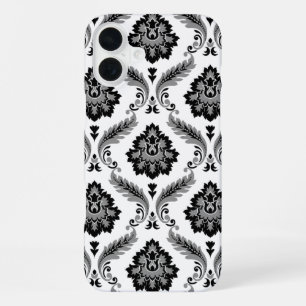 Rococo Damask Pattern Grey Black White iPhone 16 Plus Case
