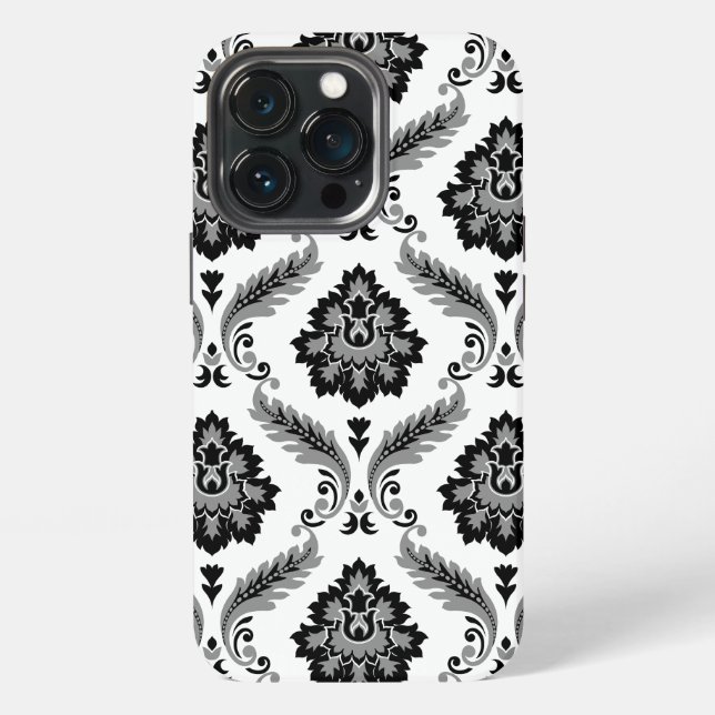 Rococo Damask Pattern Grey Black White iPhone Case (Back)
