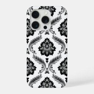 Rococo Damask Pattern Grey Black White iPhone 15 Pro Case