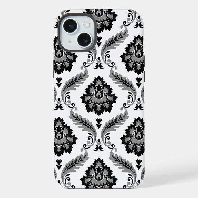 Rococo Damask Pattern Grey Black White iPhone Case (Back)