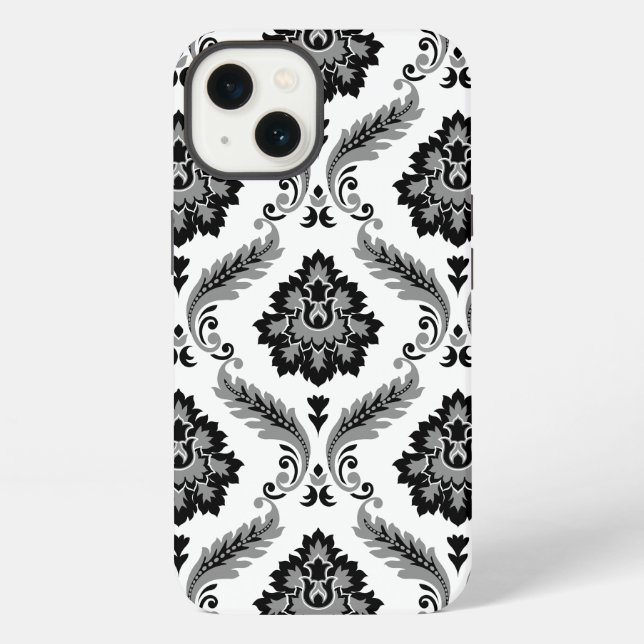 Rococo Damask Pattern Grey Black White iPhone Case (Back)