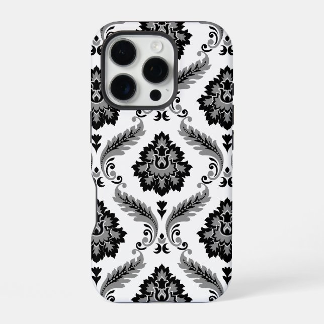 Rococo Damask Pattern Grey Black White iPhone Case (Back)