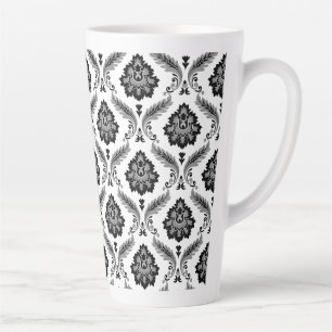 Rococo Damask Pattern Grey Black White Latte Mug