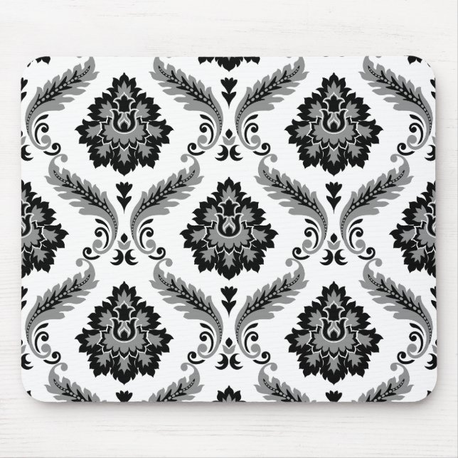 Rococo Damask Pattern Grey Black White Mouse Mat (Front)