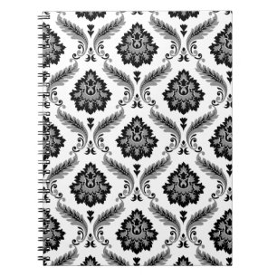 Rococo Damask Pattern Grey Black White Notebook
