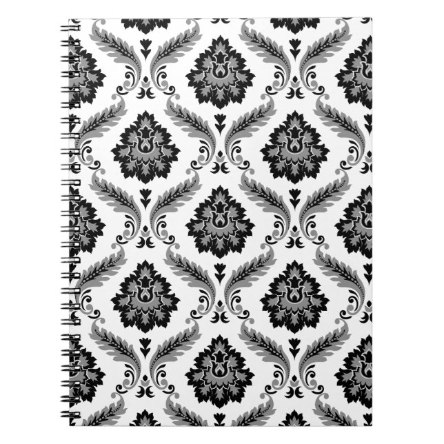 Rococo Damask Pattern Grey Black White Notebook (Front)