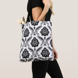 Rococo Damask Pattern Grey Black White Tote Bag