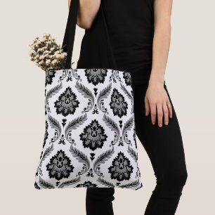 Rococo Damask Pattern Grey Black White Tote Bag
