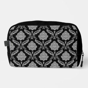 Rococo Damask Pattern Grey on Black Dopp Kit