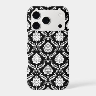 Rococo Damask Pattern White on Black 