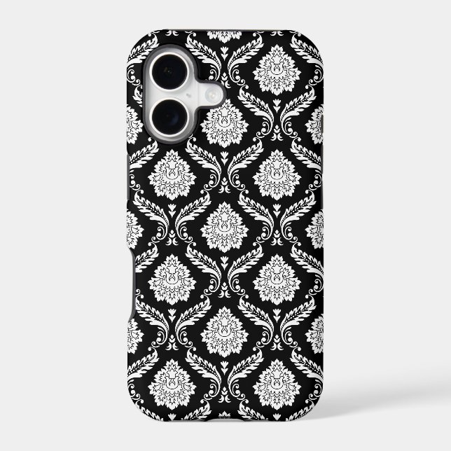 Rococo Damask Pattern White on Black  (Back)