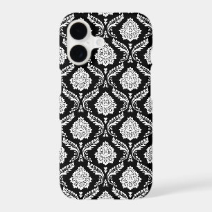 Rococo Damask Pattern White on Black 