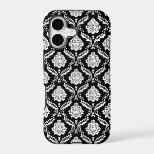 Rococo Damask Pattern White on Black 