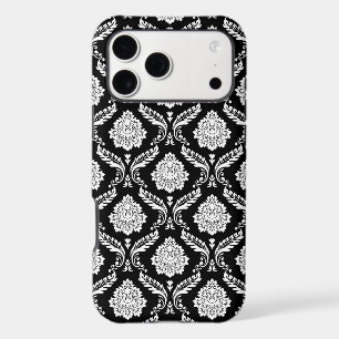 Rococo Damask Pattern White on Black 
