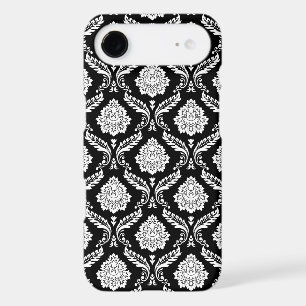 Rococo Damask Pattern White on Black 