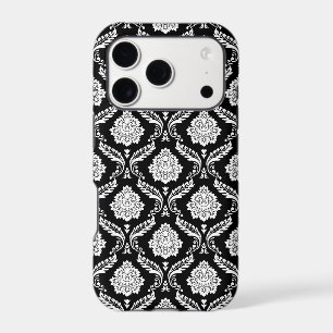 Rococo Damask Pattern White on Black 
