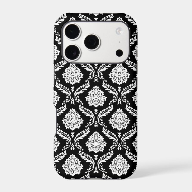 Rococo Damask Pattern White on Black  (Back)