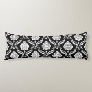 Rococo Damask Pattern White on Black Body Cushion