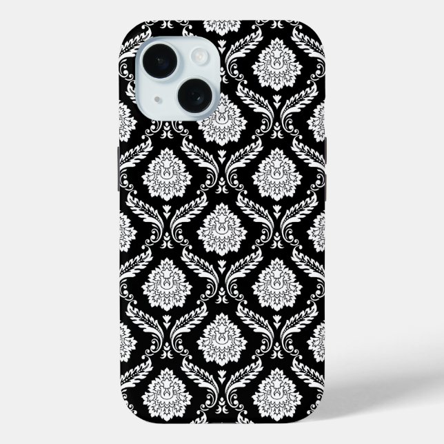 Rococo Damask Pattern White on Black  Case-Mate iPhone Case (Back)