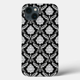Rococo Damask Pattern White on Black  iPhone 13 Case