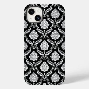Rococo Damask Pattern White on Black  Case-Mate iPhone 14 Plus Case