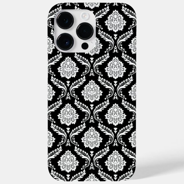 Rococo Damask Pattern White on Black  Case-Mate iPhone Case (Back)
