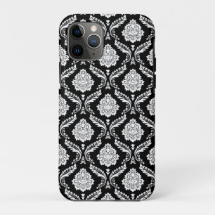 Rococo Damask Pattern White on Black  iPhone 11 Pro Case