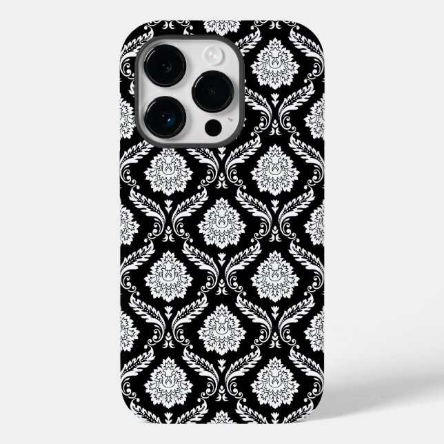 Rococo Damask Pattern White on Black  Case-Mate iPhone Case (Back)