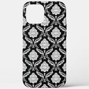 Rococo Damask Pattern White on Black  iPhone 12 Pro Max Case
