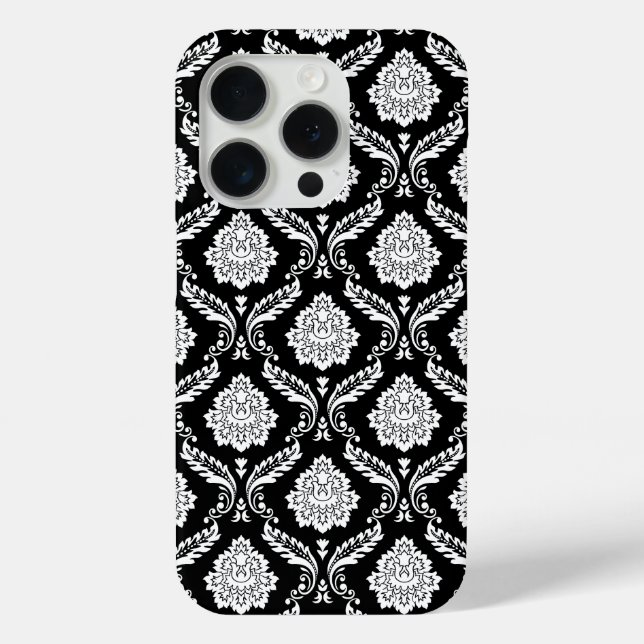 Rococo Damask Pattern White on Black  Case-Mate iPhone Case (Back)