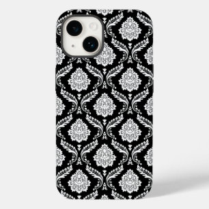 Rococo Damask Pattern White on Black  Case-Mate iPhone 14 Case