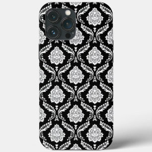Rococo Damask Pattern White on Black  iPhone 13 Pro Max Case