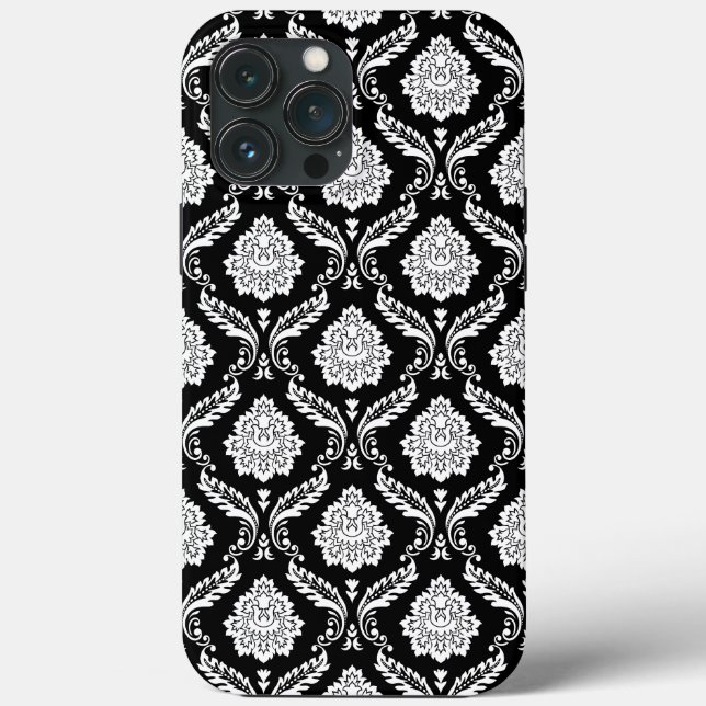 Rococo Damask Pattern White on Black  Case-Mate iPhone Case (Back)