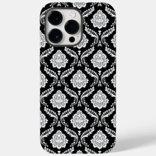 Rococo Damask Pattern White on Black  Case-Mate iPhone 14 Pro Max Case