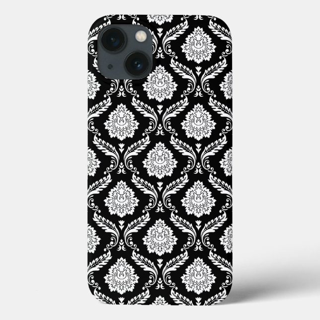 Rococo Damask Pattern White on Black  Case-Mate iPhone Case (Back)