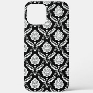Rococo Damask Pattern White on Black  iPhone 12 Pro Max Case