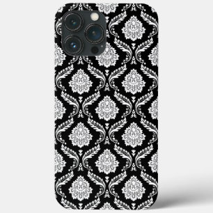 Rococo Damask Pattern White on Black  iPhone 13 Pro Max Case