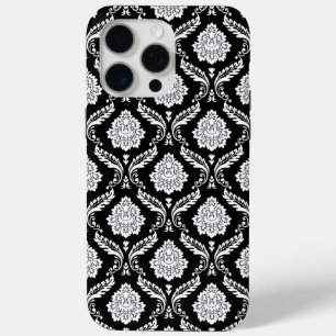 Rococo Damask Pattern White on Black  iPhone 15 Pro Max Case