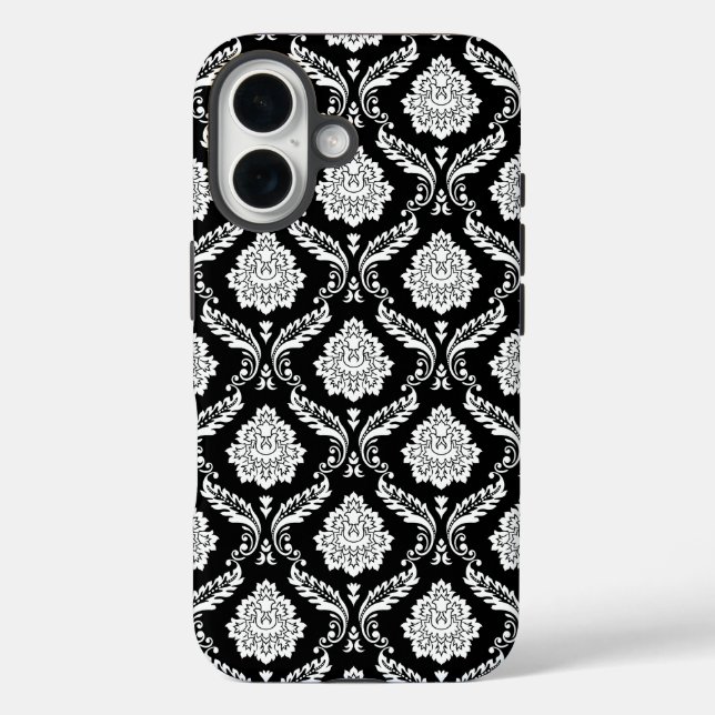 Rococo Damask Pattern White on Black  Case-Mate iPhone Case (Back)