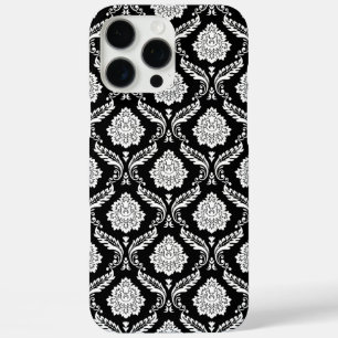 Rococo Damask Pattern White on Black  iPhone 16 Pro Max Case