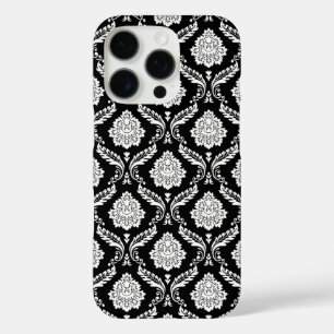 Rococo Damask Pattern White on Black  iPhone 16 Pro Case