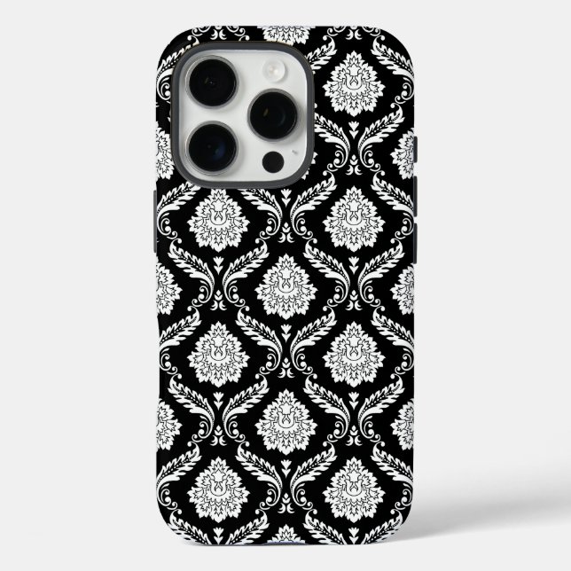 Rococo Damask Pattern White on Black  Case-Mate iPhone Case (Back)