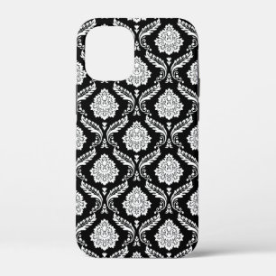 Rococo Damask Pattern White on Black  iPhone 12 Mini Case