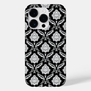 Rococo Damask Pattern White on Black  Case-Mate iPhone 14 Pro Case